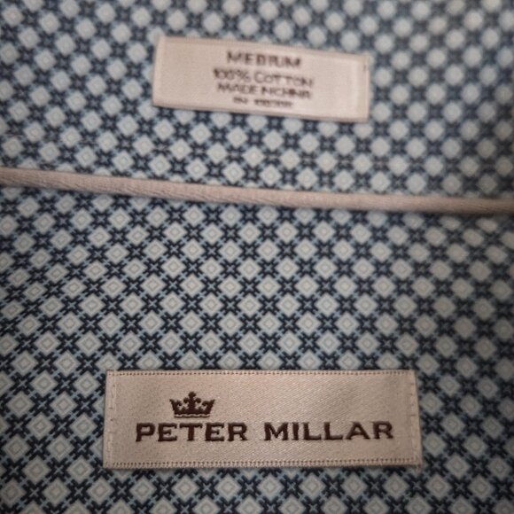 Peter Millar Shirt Men's Medium Black Mint Geometric Diamond Button Down Pocket - Picture 7 of 11